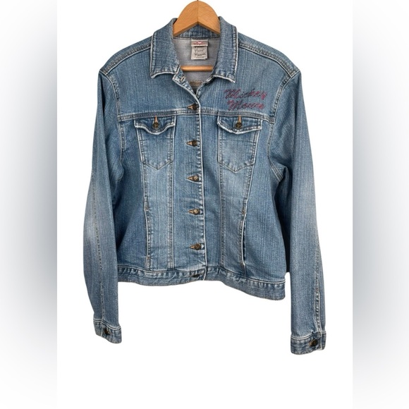 Disney Store Mickey Mouse Vintage Painted Rhinestone Denim Jacket Large 14/16 - Picture 2 of 8